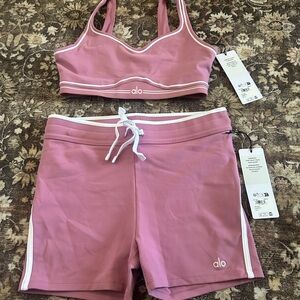 ALO Yoga Pink Wild Rose Sports Bra and Shorts Set